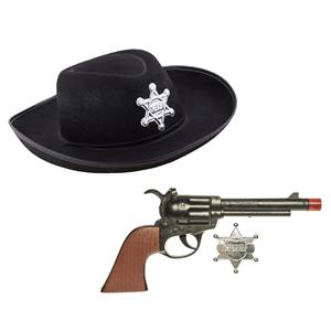 Cowboys speelgoed/verkleed hoed zwart met revolver set kinderen 3-delig -