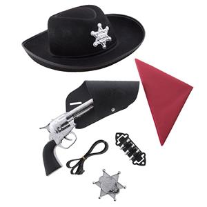 Cowboys speelgoed/verkleed accessoires set en hoed zwart 6-delig -