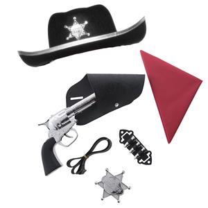 Cowboys speelgoed/verkleed accessoires set en hoed zwart 6-delig -