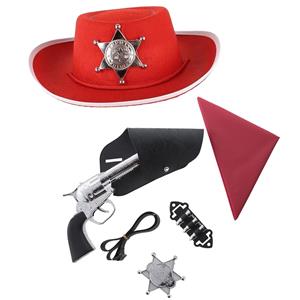 Cowboys speelgoed/verkleed accessoires set en hoed rood 6-delig -