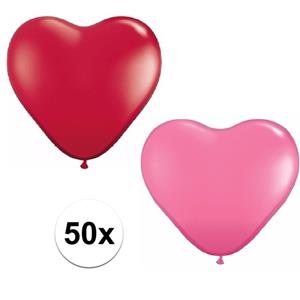 50x bruiloft ballonnen rood / roze hartjes versiering -