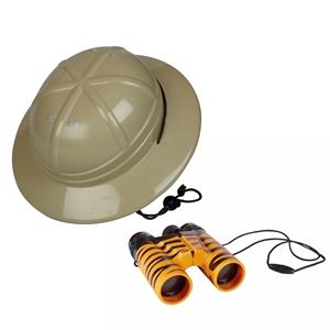 Kinder verkleedkleding set safari - 1x tropenhelm en 1x verrekijker -