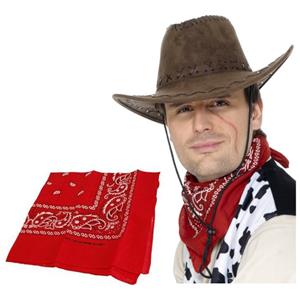 Smiffys Cowboy verkleed set Cowboyhoed met rode western zakdoek -