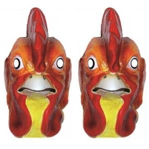 2x stuks plastic hanen/kippen dieren maskers voor volwassenen