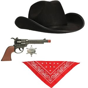 Boland Zwarte carnaval verkleed cowboyhoed/zakdoek/pistool -