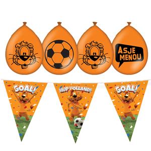 Paperdreams Loeki EK/WK versier pakket - 2x vlaggenlijn 10m - 16x ballonnen - oranje -