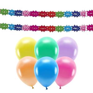 Haza Verjaardag versiering set - 2x slingers en 100x ballonnen -