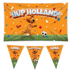 Paperdreams Loeki EK/WK versier pakket - 2x vlaggenlijn 10m - gevelvlag 100 x 150 cm - oranje -