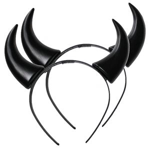 Halloween duivel hoorntjes diadeem 2x plastic zwart -