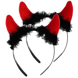 Halloween duivel hoorntjes diadeem 2x rood plastic met pluche -