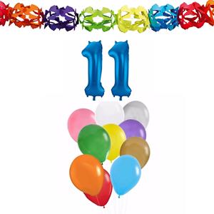 Faram Party Verjaardag versiering pakket 11 jaar - opblaascijfer/slinger/ballonnen -