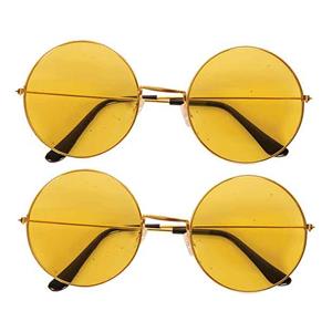 2x stuks Hippie Flower Power Sixties ronde glazen zonnebril geel -