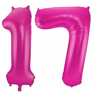 Faram Party Cijfer ballonnen opblaas - Verjaardag versiering 17 jaar - 85 cm roze -