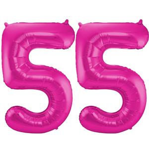 Faram Party Cijfer ballonnen opblaas - Verjaardag versiering 55 jaar - 85 cm roze -