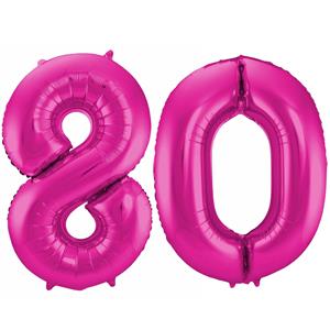 Faram Party Cijfer ballonnen opblaas - Verjaardag versiering 80 jaar - 85 cm roze -