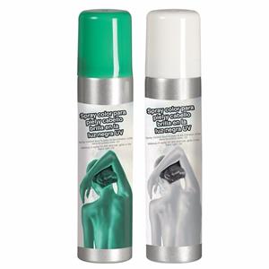 Fiestas Guirca Guirca Haarspray/bodypaint spray - 2x kleuren - wit en groen - 75 ml -