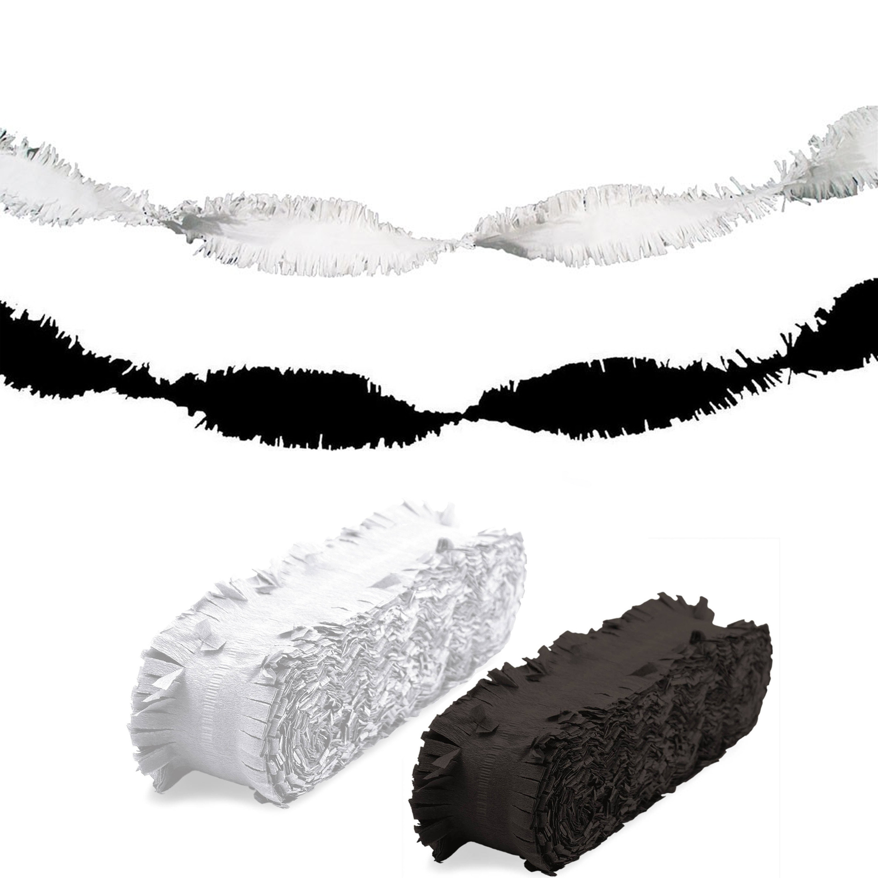 Folat Halloween - Feest versiering combi set slingers zwart/wit 24 meter crepe papier -