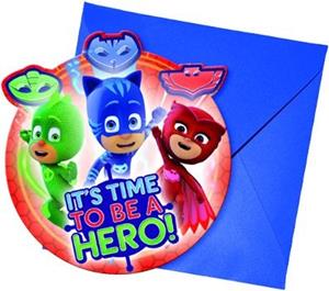 Leuke PJ Masks uitnodigingen kinderfeest met envelop 6 stuks