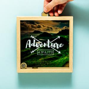 Out Of The Blue Houten Spaarpot - Adventure Awaits