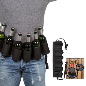 Out of the Blue Bierfles Houder Riem - Beer Belt - Zwart - Met bieropener sleutelhanger