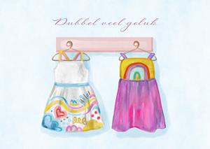 Drunk Girl Designs  Geboortekaart - Tweeling - Meisjes
