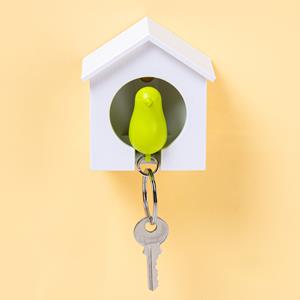 Qualy Sparrow Keyring - Wit Huisje En Groene Vogel