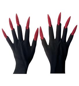Handschoenen heks met plak nagels rood