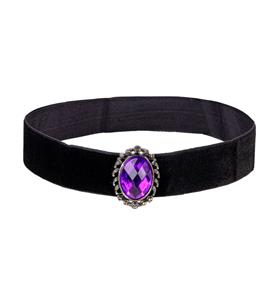 Mooie halsband fluweel zwart met paarse steen