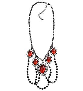 zwarte choker met 5 rode stenen