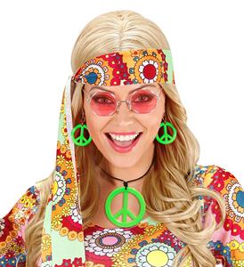 Groene ketting en oorbellen Hippie peace