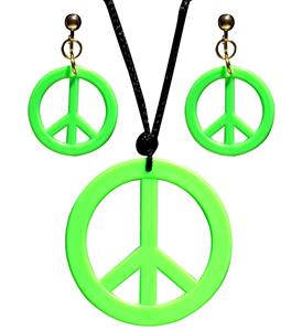 Groene ketting en oorbellen Hippie peace