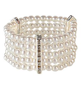 Luxe strass armband met witte parels