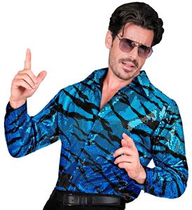 Leuk paillettenshirt blauwe golven heren