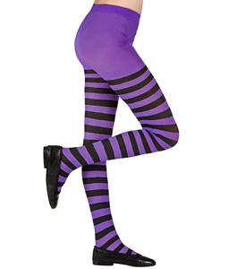 Mooi gestreepte panty in zwarte met paars voor kinderen