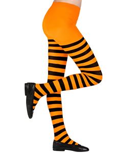 Mooie gestreepte panty voor kinderen in zwart met oranje