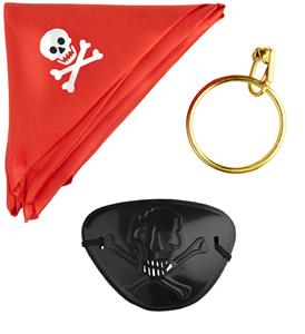 Feestaccessoires: Ooglapje, bandana en oorringen voor piraten