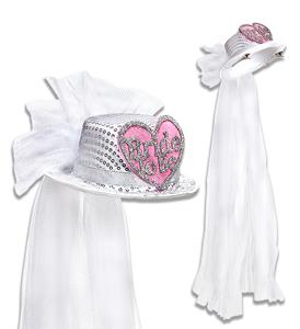Bruidssluier met mini witte hoed met roze hartje