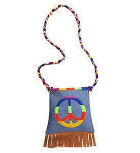 Carnavalsaccessoires: Hippie handtas met peaceteken