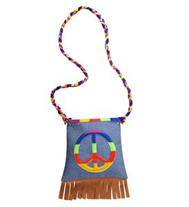 Carnavalsaccessoires: Hippie handtas met peaceteken