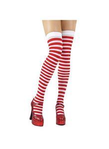 Mooie gestreepte hoge kousen in de kleur rood wit