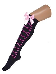 Mooie zwarte kniekous met roze botjes en roze strik