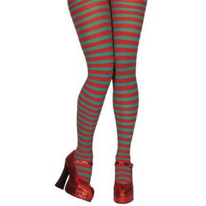 Mooie gestreepte panty in de kleuren rood groen