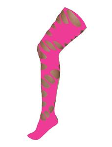 Mooie neon roze disco panty met grote gaten