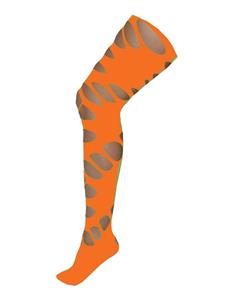 Leuke neon oranje disco panty met grote gaten