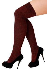 Mooie hoge rode kousen lurex stretch voor dames