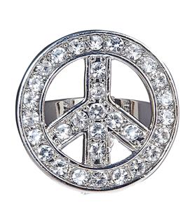 Carnavalsaccessoires: Hippie peace-ring met strass-steentjes