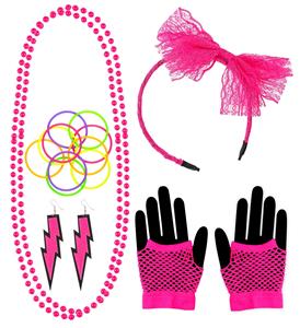 Verkleedset disco jaren 80 neon roze