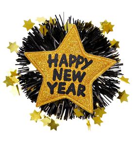 Feestartikelen: Broche happy new year goud