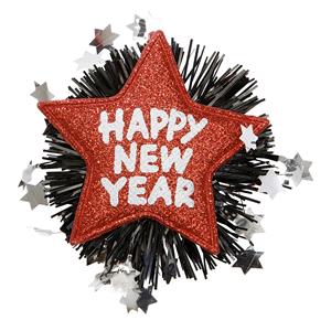 Feestartikelen: Broche happy new year rood