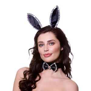 Zwarte bunny set met nep diamanten 2-dlg